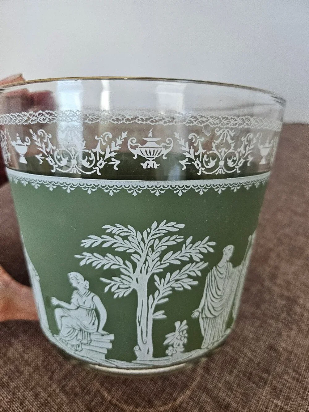 Jeannette Hellenic Vintage Wedgewood Green Greek Jasper Wear Style Ice Bucket